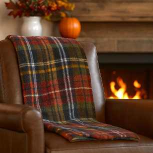 Cosy Tartan Fleece Blanket, Fall Colours