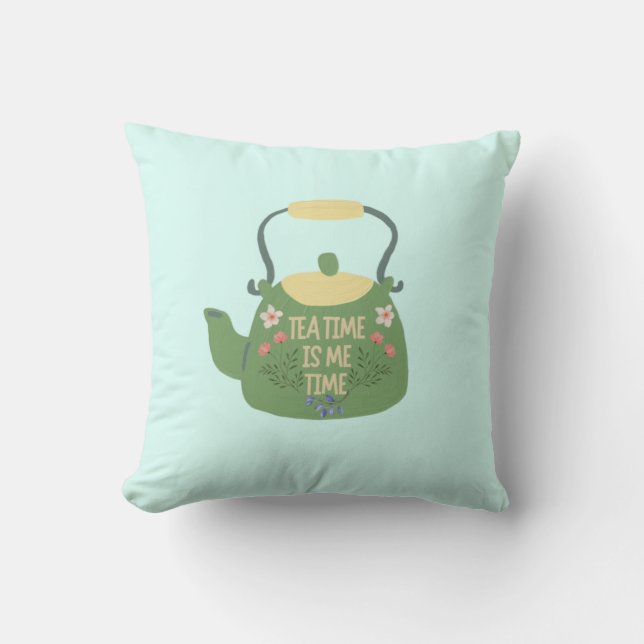 Cosy Tea Time Pillow - Elegant Tea Lover's Decor (Front)