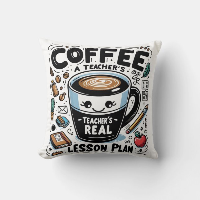Cosy Teacher Fuel by Coffee Funny Classroom Decor Cushion (Front)