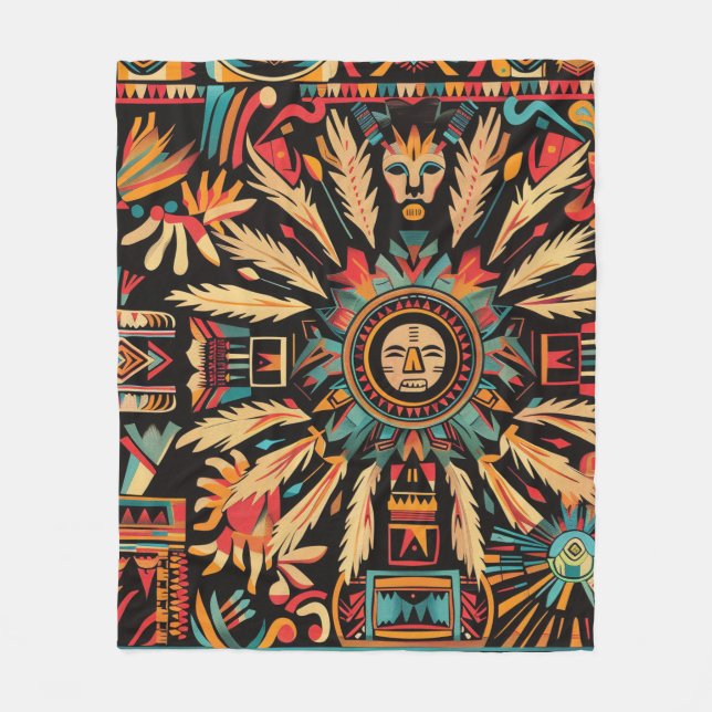 Cosy Teal "Aztec Dream" Fleece Blanket (Front)