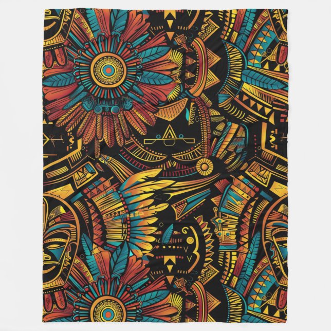 Cosy Teal "Aztec Dream" Pattern Fleece Blanket (Front)