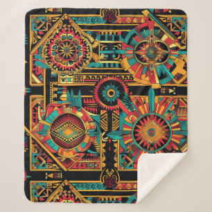 Cosy Teal "Aztec Dream" Plush Sherpa Blanket