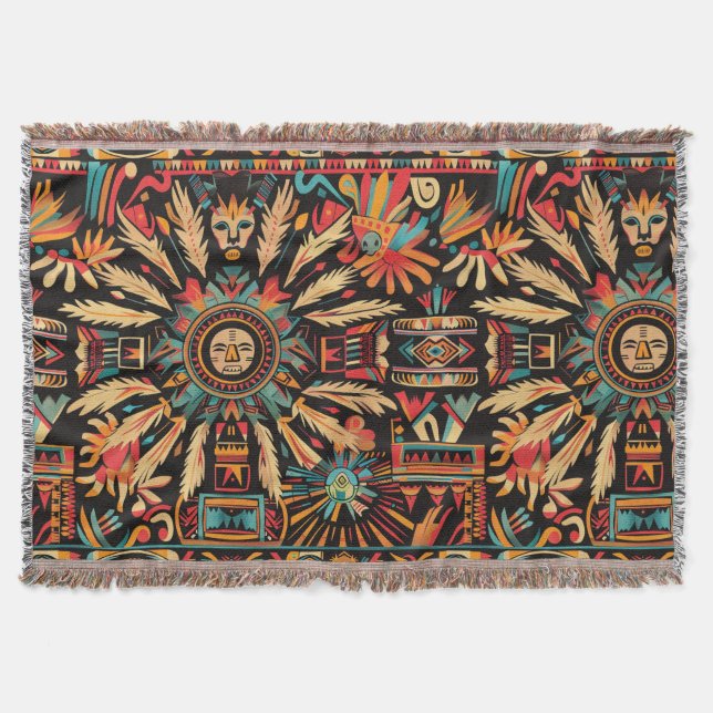 Cosy Teal "Aztec Dream" Soft Fleece Blanket (Front)