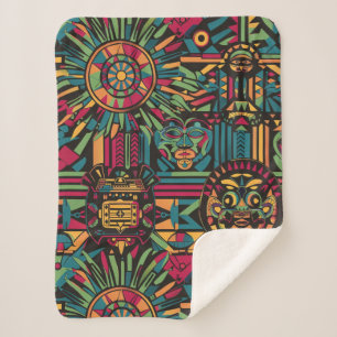 Cosy Teal "Eclipsed Suns and Pyramids Design" Sher Sherpa Blanket