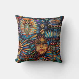 Cosy Teal "Pre-Columbian Tapestry" Motif Throw Cus Cushion