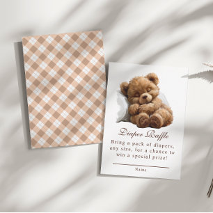 Cosy Teddy Bear Baby Shower Diaper Raffle Enclosure Card