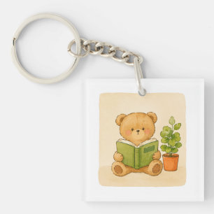 Cosy Teddy Bear Reading Book Keychain