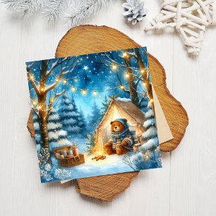 Cosy Teddy Bear Seasonal Flat Square Holiday Card