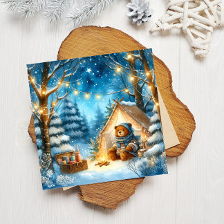 Cosy Teddy Bear Seasonal Flat Square Holiday Card