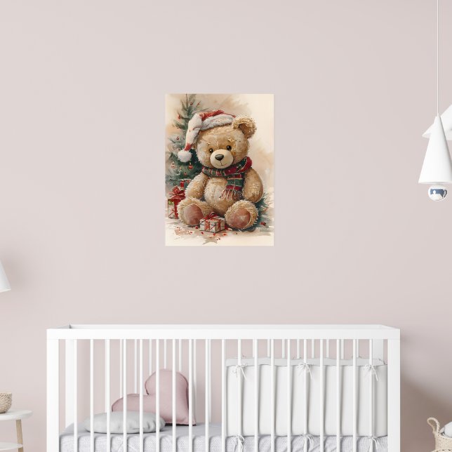 Cosy Teddy Bear with Santa Hat and Christmas Tree Poster (Nursery 2)