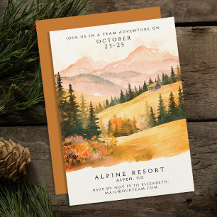 Cosy Terracotta Fall Landscape Retreat Watercolor Invitation