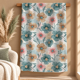 Cosy Terracotta Sage Floral Boho Throw Blanket