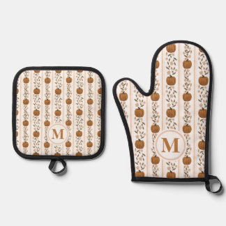 Cosy Thanksgiving Pumpkin Floral Oven Mitt & Pot Holder Set