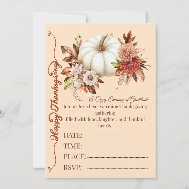 Cosy Thanksgiving Pumpkin Invite (Front)