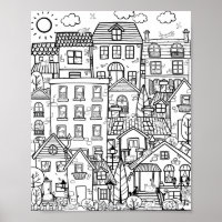 Cosy Town Cute Funny Cats Doodle Adult Colouring