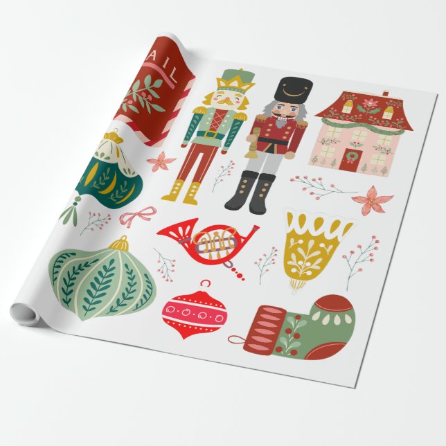 Cosy traditional Nutcrackers Christmas pattern  Wrapping Paper (Unrolled)