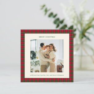 Cosy Traditional Red Plaid Christmas Photo Classic Holiday Card