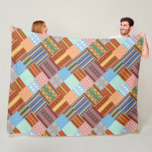 Cosy tribal patchwork pattern fleece blanket