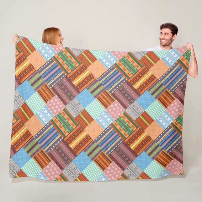 Cosy tribal patchwork pattern fleece blanket (In Situ)