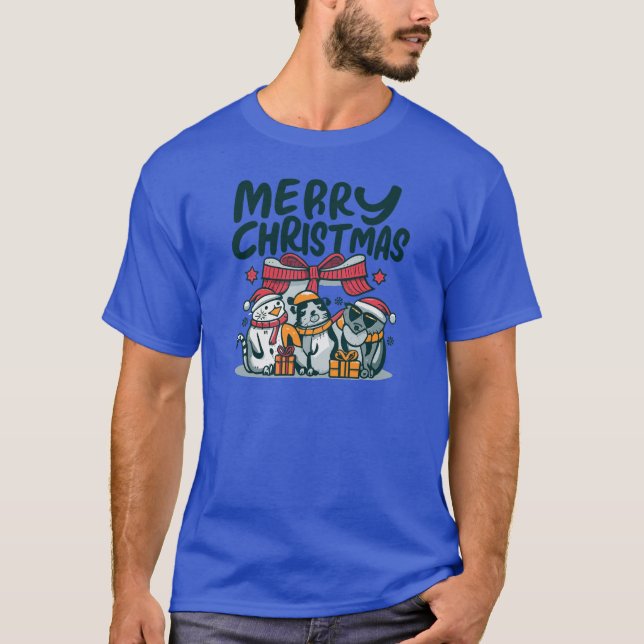 Cosy Trio Critters Christmas Cheer & Gifts T-Shirt (Front)