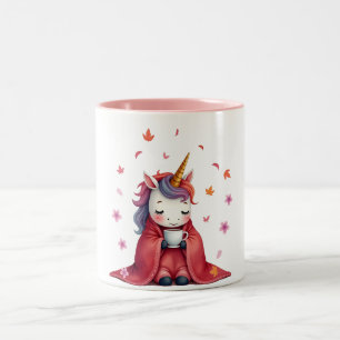 Cosy Unicorn - Unicorn in Blanket Drinking Coffee Two-Tone Coffee Mug