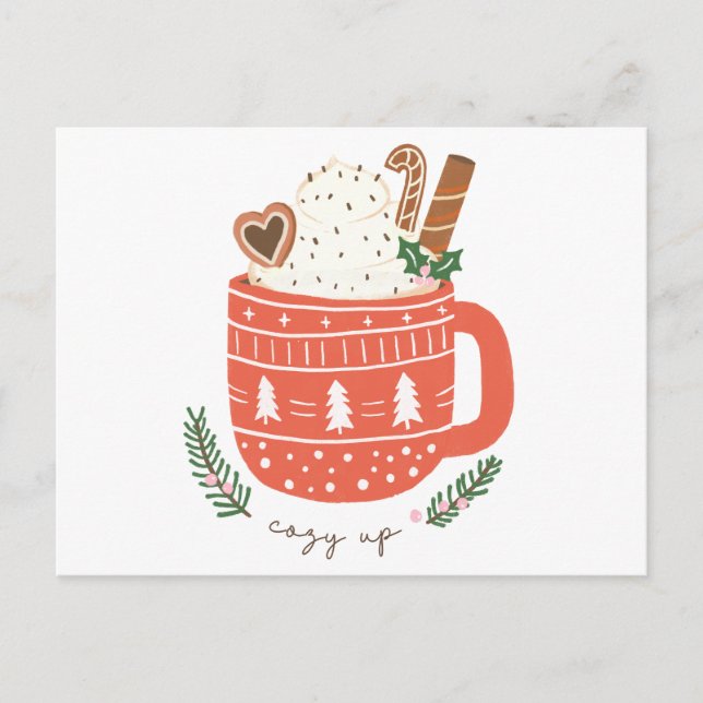 Cosy Up hot chocolate Christmas  Holiday Postcard (Front)