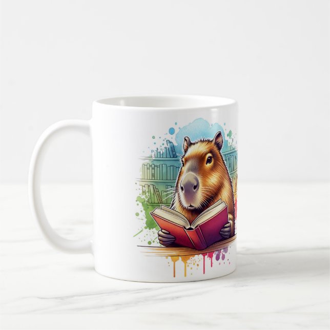 Cosy Up in the Library with Capybara Reading Mug: Coffee Mug (Left)