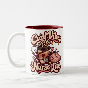 Cosy Vibes and Nurse Life Retro Coffee Two-Tone Coffee Mug