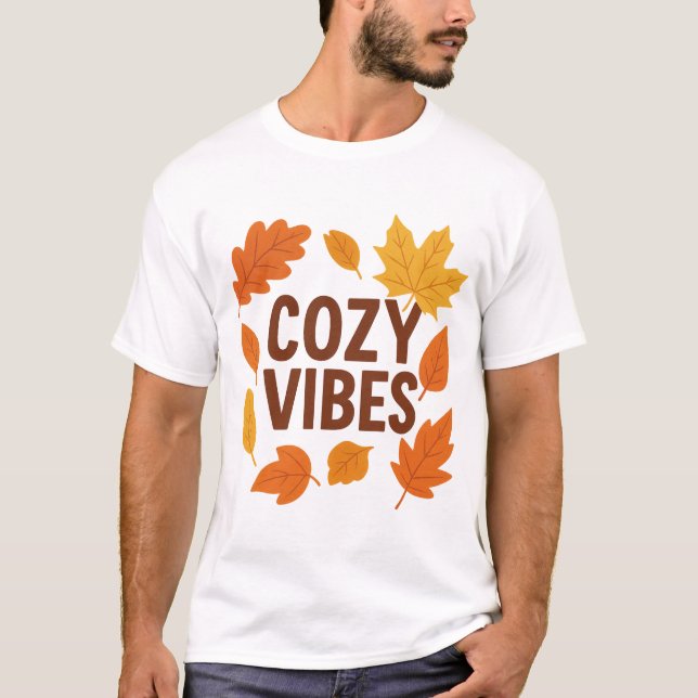 Cosy Vibes Autumn Aesthetic | Warm Fall Leaves Ret T-Shirt (Front)