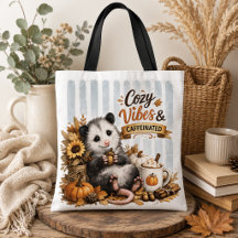 Cosy Vibes & Caffeinated Opossum Tote Bag | Cute F