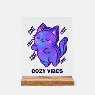 Cosy Vibes Galaxy Cat – Cute Astral Whimsy Acrylic Sign