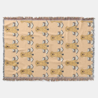 Cosy Vibes Golden Retriever Puppy Book Lover Throw Blanket