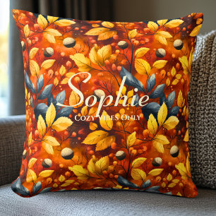 Cosy Vibes Only Autumn Leaves Fall Home Decor Cushion