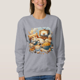 Cosy Vibes Only: Cat, Book, Mac & Cheese, Coffee Sweatshirt