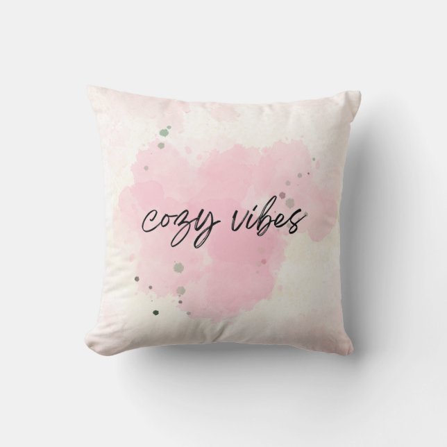 "Cosy Vibes Pink Watercolor Throw Pillow - Minimal (Front)