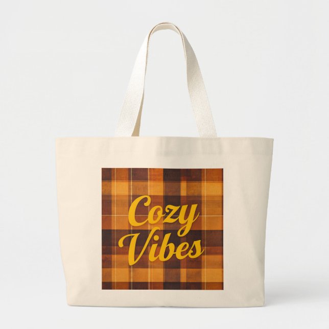 "Cosy Vibes" Plaid Tote (Front)