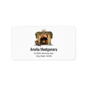 Cosy Victorian Fireplace Christmas Address Label