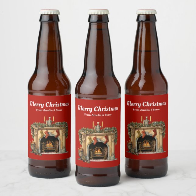 Cosy Victorian Fireplace Christmas Beer Bottle Label (Bottles)