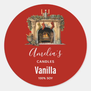Cosy Victorian Fireplace Christmas - Candle Classic Round Sticker