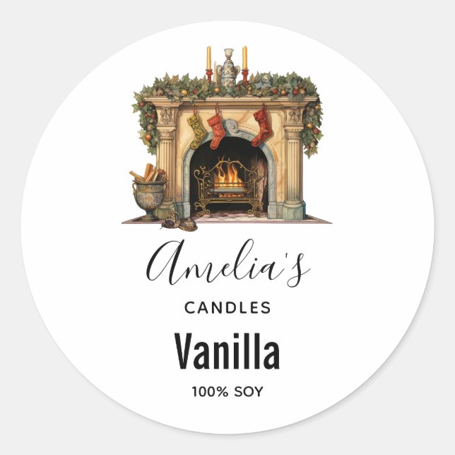 Cosy Victorian Fireplace Christmas - Candle Classic Round Sticker (Front)