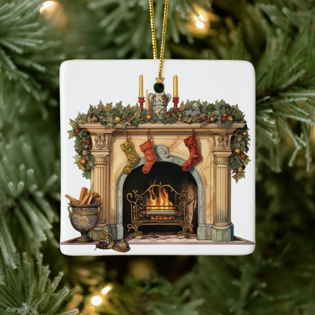 Cosy Victorian Fireplace Christmas Ceramic Ornament (Tree)