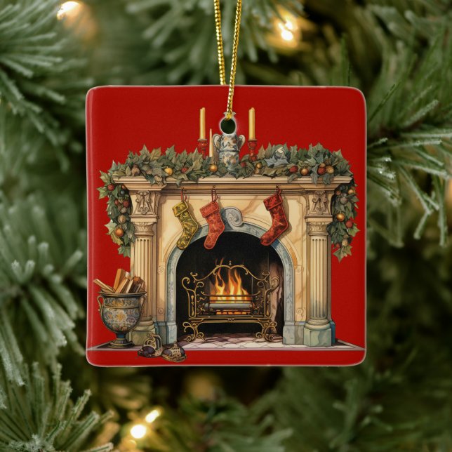 Cosy Victorian Fireplace Christmas Ceramic Ornament (Tree)