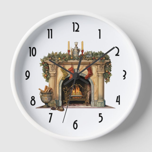 Cosy Victorian Fireplace Christmas Clock (Front)
