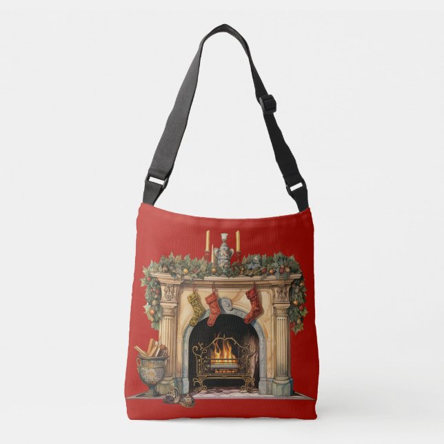 Cosy Victorian Fireplace Christmas Crossbody Bag (Front)