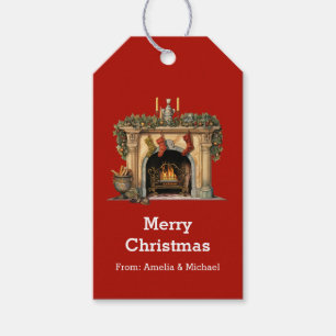 Cosy Victorian Fireplace Christmas Gift Tags