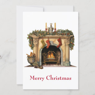 Cosy Victorian Fireplace Christmas Holiday Card