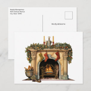 Cosy Victorian Fireplace Christmas Holiday Postcard