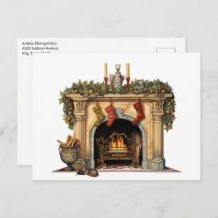 Cosy Victorian Fireplace Christmas Holiday Postcard