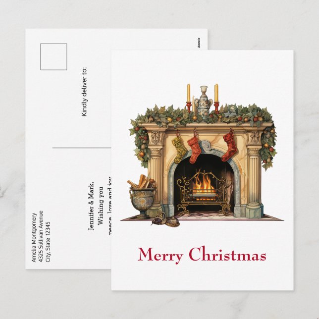 Cosy Victorian Fireplace Christmas Holiday Postcard (Front/Back)