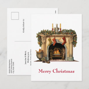 Cosy Victorian Fireplace Christmas Holiday Postcard